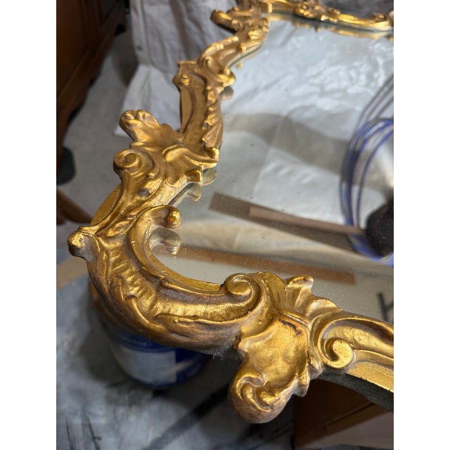 Gold Mid Century Italian Baroque-Style Carved Gilt Mirror For Sale - Image 8 of 12