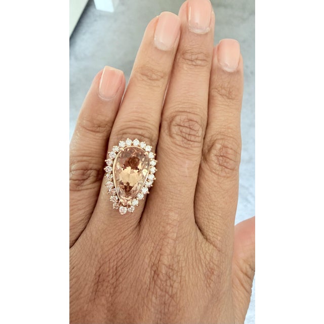 Pink Roshe Jewels 9.15 Carat Morganite Diamond 14 Karat Rose Gold Cocktail Ring, Size 7 For Sale - Image 8 of 8