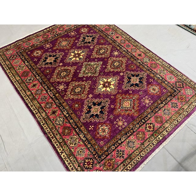 2000 - 2009 Purple and Pink Kazak Tribal Wool Rug - 5'1" X 6'7" For Sale - Image 5 of 13