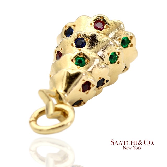 Early 21st Century Tiffany & Co. 18k 750 Yellow Gold Rainbow Gemstone Christmas Tree Charm Pendant For Sale - Image 5 of 12