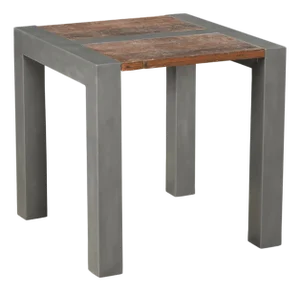1990s Industrial Reclaimed Wood Side Table | 24" Square Metal End Table | Rustic Farmhouse Nightstand | Modern Sustainable Living Room Furniture