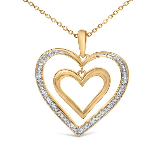 Contemporary Gold Vermeil Diamond Accent Double Heart Pendant Necklace For Sale - Image 3 of 4