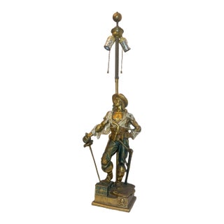 Huge Antique Patinated Bronze Clad Captain Kidd Pirate Figural Table Lamp For Sale