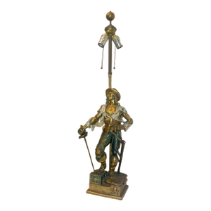 Huge Antique Patinated Bronze Clad Captain Kidd Pirate Figural Table Lamp