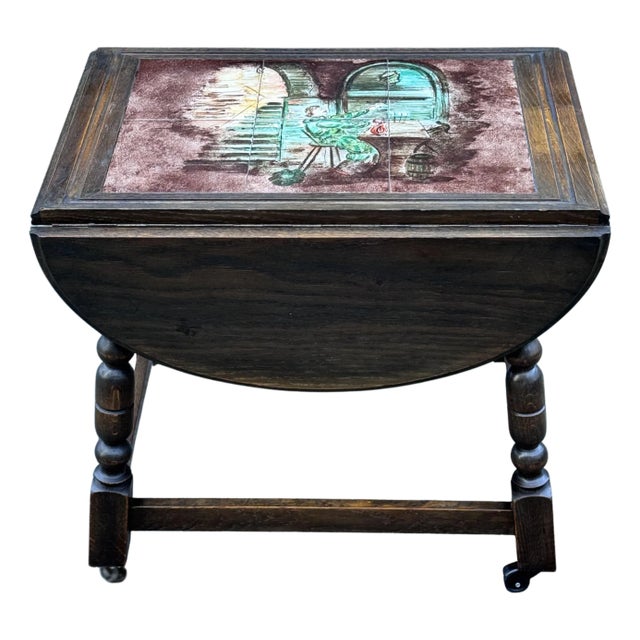 Mid-Century Jacobean Style Swedish Drop Leaf Side Table For Sale