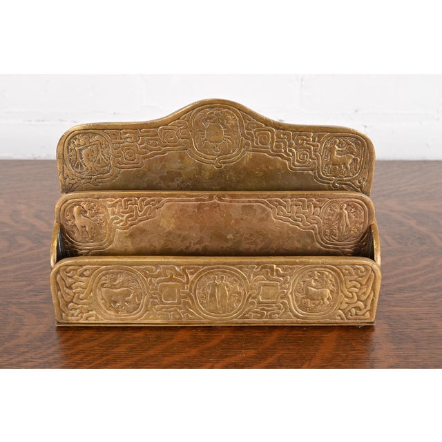 Art Deco Tiffany Studios New York Zodiac Pattern Bronze Doré Letter Rack For Sale - Image 3 of 12