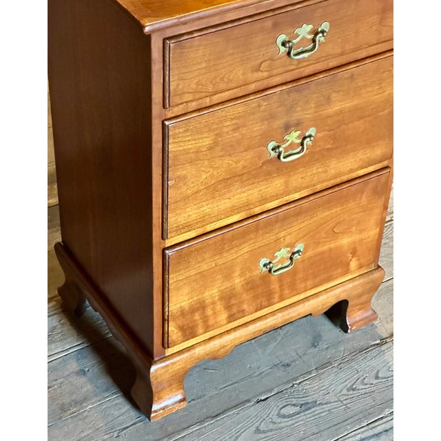 Traditional Stickley Solid Cherry Three-Drawer Nightstand or Bedside Chest With Brass Hardware For Sale - Image 3 of 10