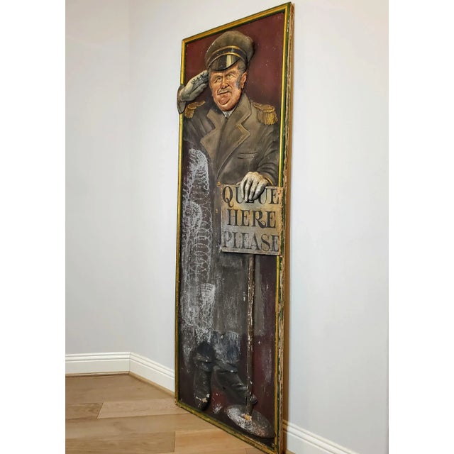 Wood Life-Size Art Deco Movie Theater Relief Carved Polychrome Painted Wooden Usher Fiigure Wall Panel Mural Folk Art For Sale - Image 7 of 12