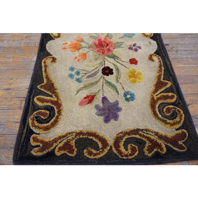 Textile 1900s Colorful Floral Folk Art Antique American Hooked Rug 2'6"x 4'0" Handknotted Wool Carpet For Sale - Image 7 of 11