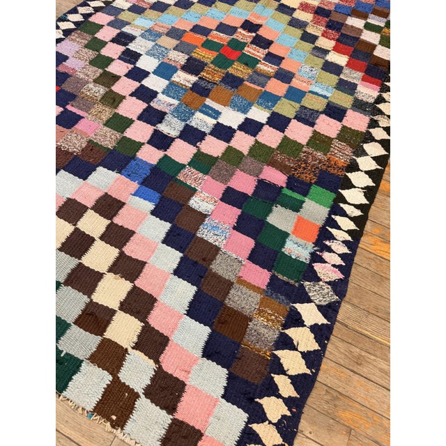 1940s Diamond Colorful Tribal Antique Handwoven Turkish Kilim Rug 4'8" X 9'6" For Sale - Image 4 of 6