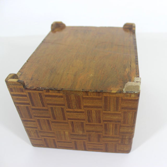 1960’s Parquetry Wood Inlay Box, Hinged Lid Wood For Sale - Image 10 of 12