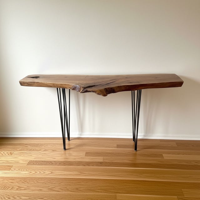 Handcrafted Live Edge Black Walnut Console Table With Hairpin Legs For Sale In Los Angeles - Image 6 of 12
