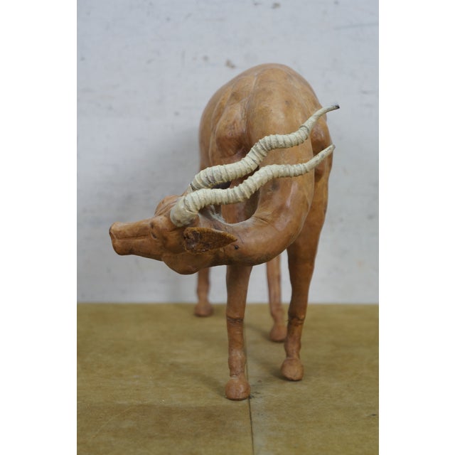 1960s Artisan Italian Leather Antelope Gazelle Blackbuck Figurine Statue 14" For Sale - Image 4 of 11