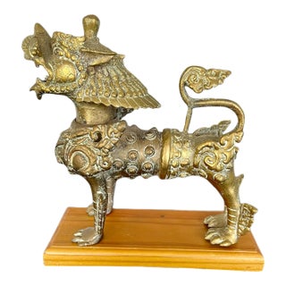Vintage Single Solid Bronze Tibetan Foo Dog/Lion Sculpture For Sale