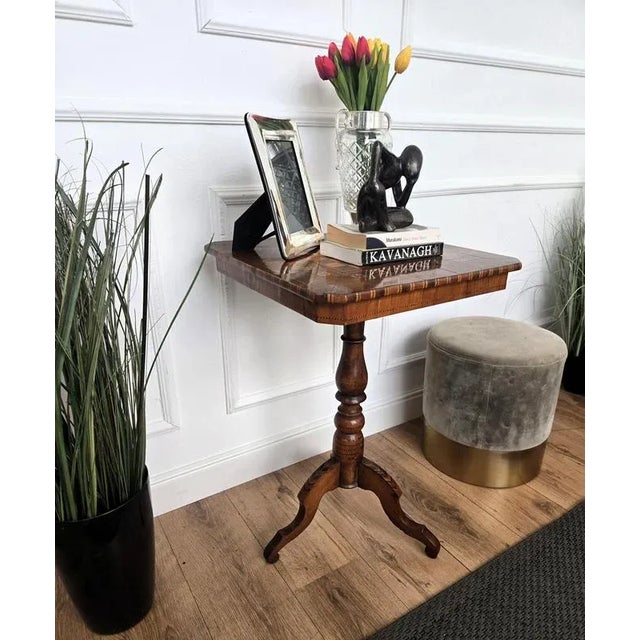 Neoclassical Italian Biedermeier Walnut Inlay Game Table, 1950s For Sale - Image 4 of 11