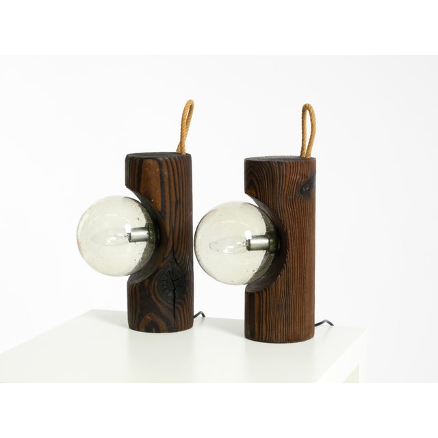 Table Lamps in Pine with Glass Globe Lampshade from Temde Leuchten, 1960s, Set of 2 For Sale - Image 6 of 18