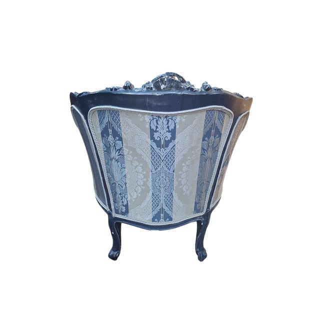 Louis XVI Blue Bergere Armchair, 1920s For Sale - Image 3 of 5