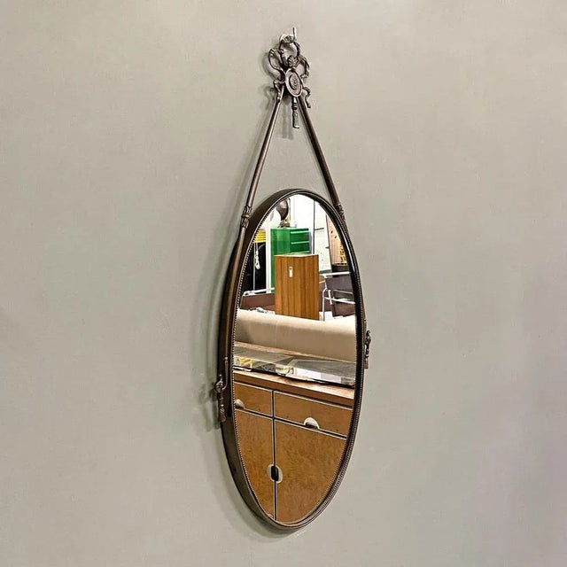 Mid-Century Modern Brass Wall Mirror with Ribbon and Decorations, Italy, 1950s For Sale - Image 3 of 12