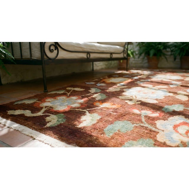 Beautiful Wine Red Color and Floral Iconic Design Antique Chinese Tibetan Rug. For Sale - Image 18 of 18