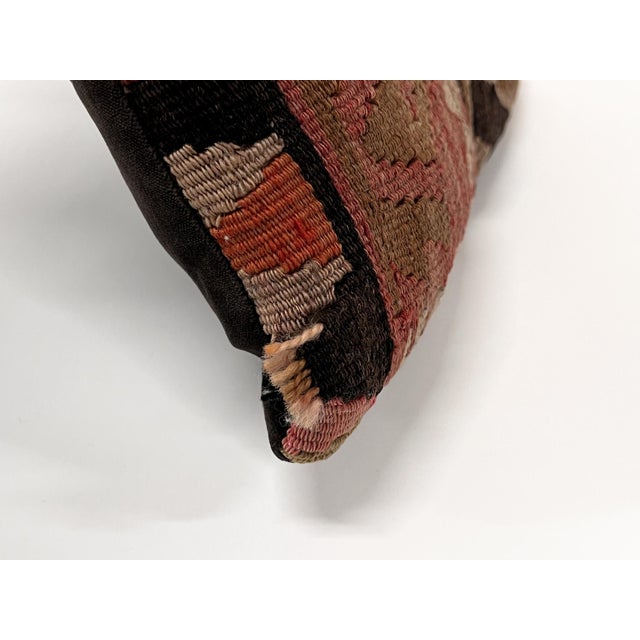 Vintage Turkish Kilim Pillow | Handwoven Wool Decorative Cushion | 14 in X 14.5 In For Sale In New York - Image 6 of 12