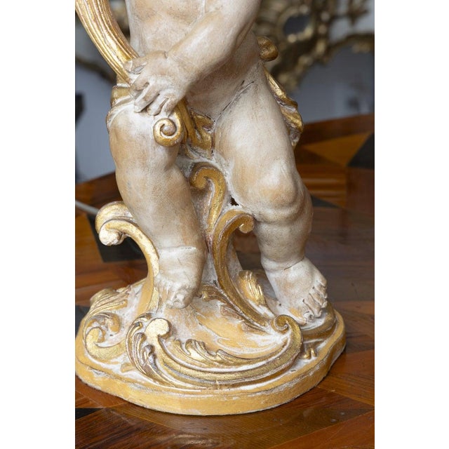 Pair of Italian Giltwood Cherub Candlestick Lamps For Sale - Image 9 of 10