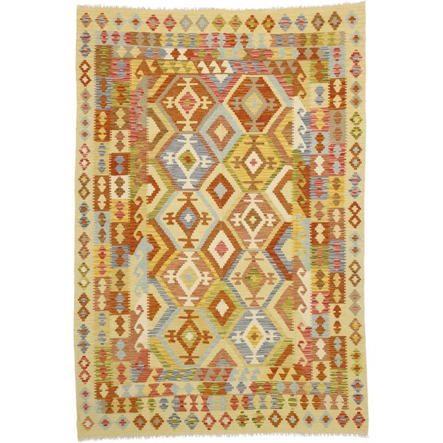 Tan Mid 20th Century Vintage Afghan Kilim Rug - 6'10 X 9'9 For Sale - Image 8 of 8