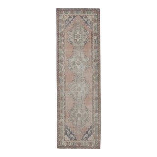 Pink Geometric Design Handwoven Wool Vintage Turkish Runner 3'1" X 9'10" For Sale