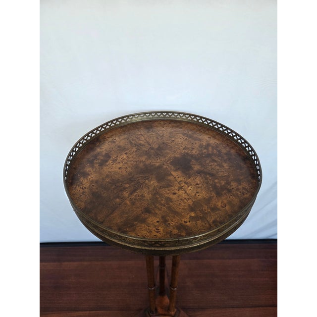 Mid-Century Modern 1960s Hollywood Regency Walnut Burl & Brass Lane Accent Table/Plant Pedestal Stand For Sale - Image 3 of 10