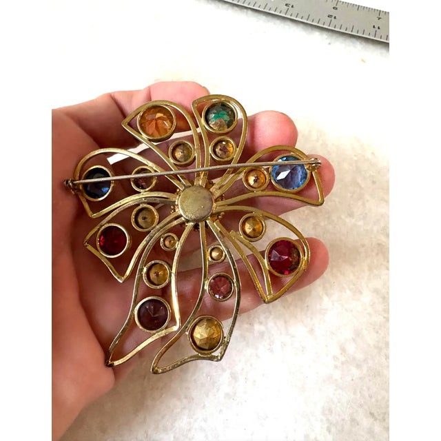 Mid-Century Modern Vintage Gold Fill Rhinestone Brooch For Sale - Image 3 of 6