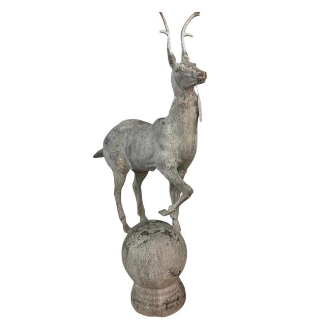Vintage Cast Iron Gazelle Statue on Spherical Orb Base For Sale - Image 4 of 12