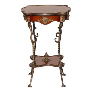 French Louis XV Revival Style Parquetry & Gilt Metal Accent Table, Mid 20th Century For Sale