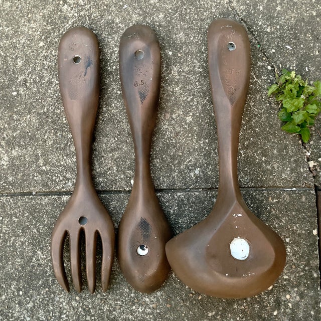 Ceramic Vintage Arnels Brand Ceramic Wall Hanging Oversized Spoon, Fork & Ladle Decorated With Mushrooms - Set of 3 For Sale - Image 7 of 9