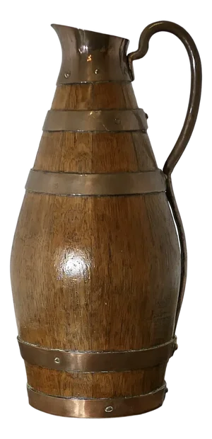French Arts and Crafts Golden Oak Cider Jug with Copper Bands