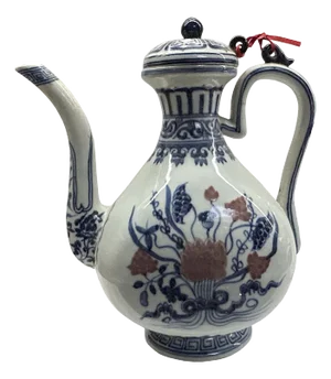 Chinese Blue White Wine Jar Shape Floral Graphic Porcelain Art