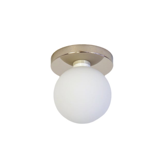 Modern Globe Flush Mount Polished Nickel, 5 Inch Glass Globe, by Research.Lighting, Modern, Minimal For Sale - Image 3 of 8