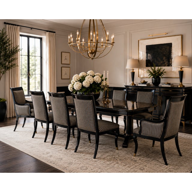 This set of eight vintage dining chairs by Drexel Heritage brings a tailored, sophisticated look to the dining room. The...