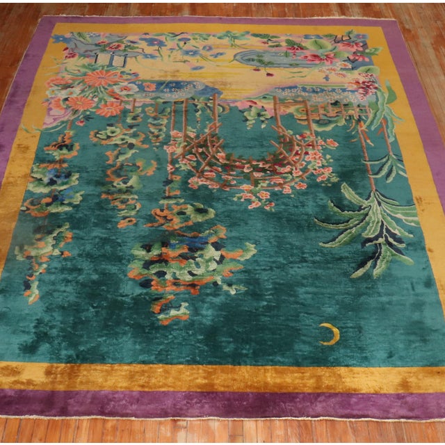 Antique Chinese Art Deco Carpet - 9' x 11'9" For Sale In New York - Image 6 of 12