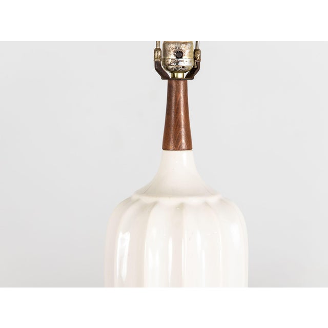 Mid Century White Ceramic and Walnut Table Lamp, Denmark 1960s For Sale - Image 9 of 9