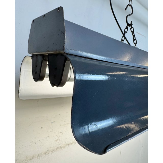 Industrial Grey Enamel Hanging Tube Light from Elektrosvit, 1960s For Sale - Image 15 of 18
