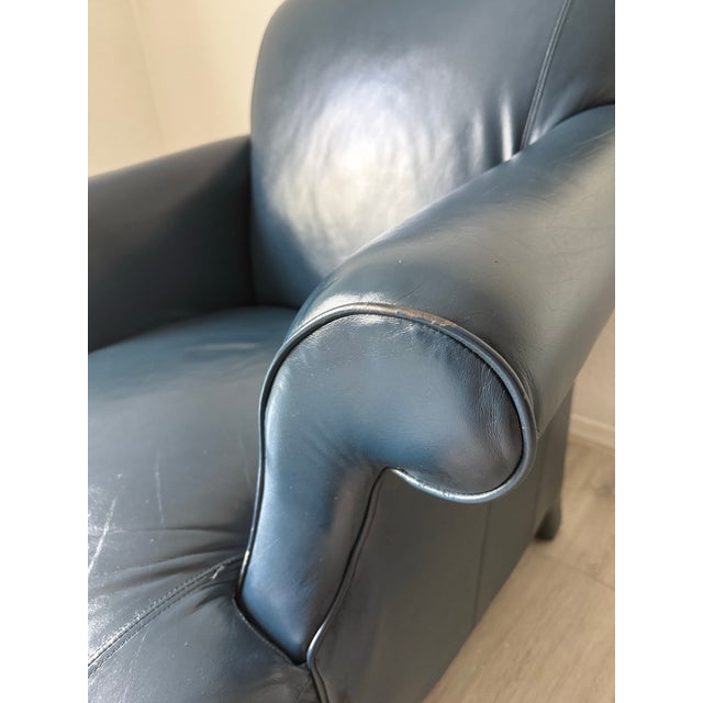 Navy Blue 1990’s Mid Century Donghia Navy Blue Leather Club Chair For Sale - Image 8 of 9