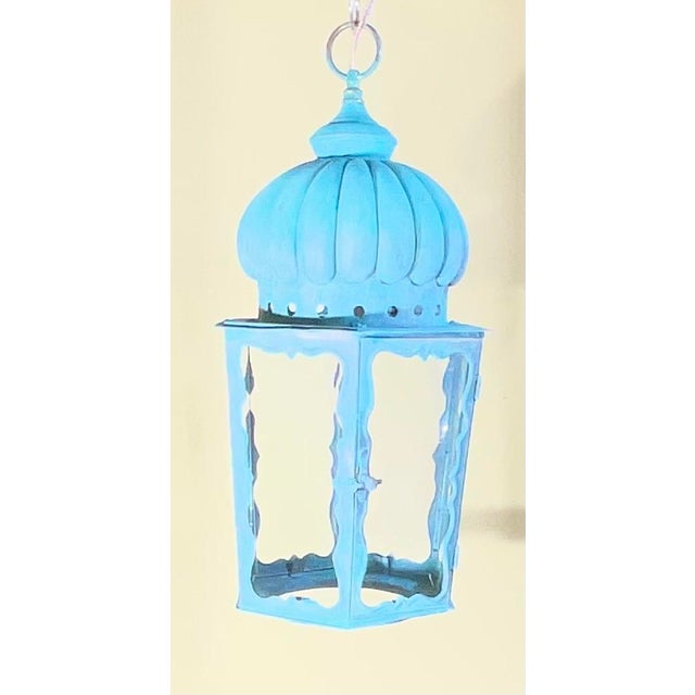 Solid Brass Antique Hexagonal Hanging Lantern / Pendant Light - 19”h X 9”.5 W For Sale - Image 4 of 18
