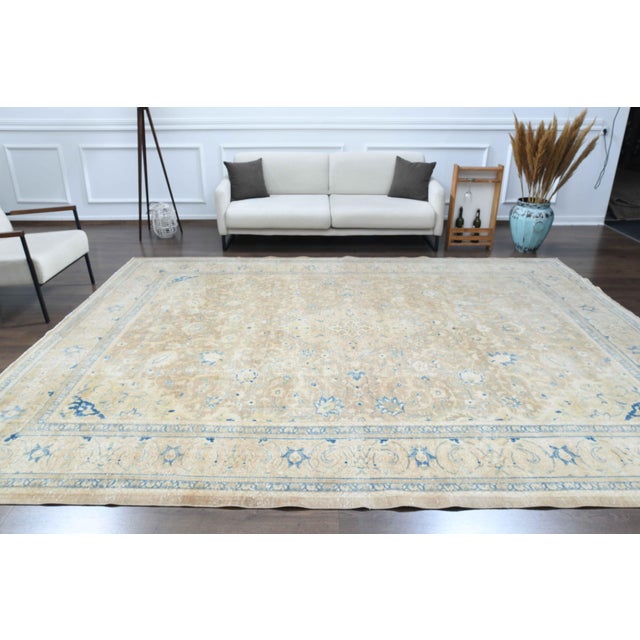 1970s Vintage Persian Handmade Wool Cotton Yellow Area Rug For Sale - Image 10 of 11