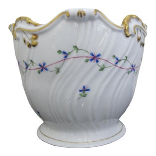 Herend Porcelain 7227 Blue Garland Gold Gilt Cache Pot Vase Planter 6 1/4" Tall For Sale