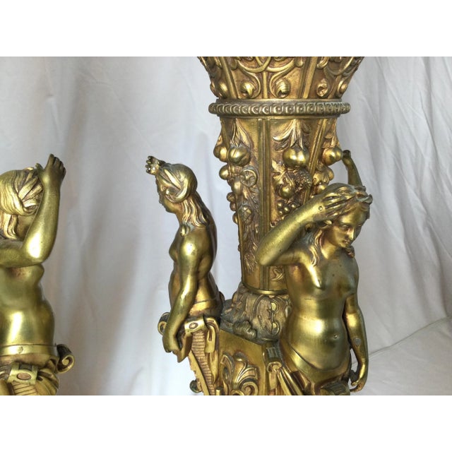 1900s Bronze and Marble Large Garniture Lamps - A Pair For Sale - Image 4 of 13