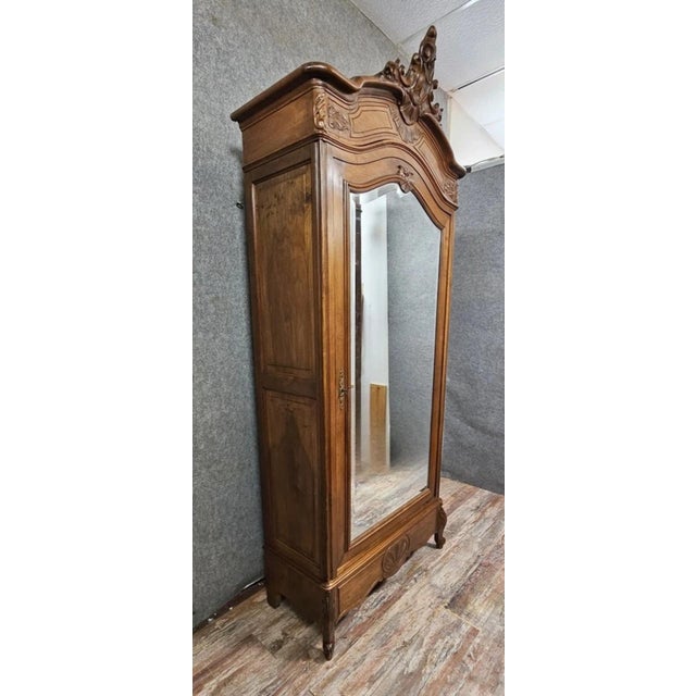 Louis XV Style Wardrobe with Mirror in Carved Walnut For Sale - Image 3 of 12