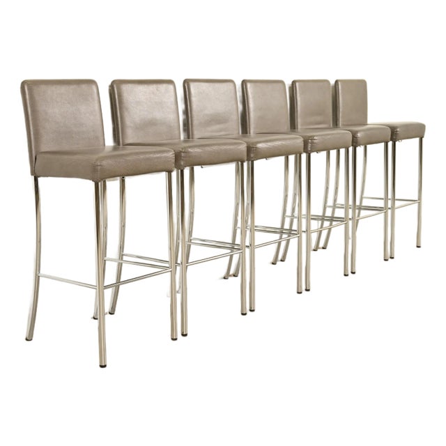 Steelcase Coalesse Modern Leather and Chrome Bar Stools, Set of Six For Sale