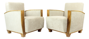 Vintage Art Deco Chairs in Walnut and Fabric, 1930s, Set of 2