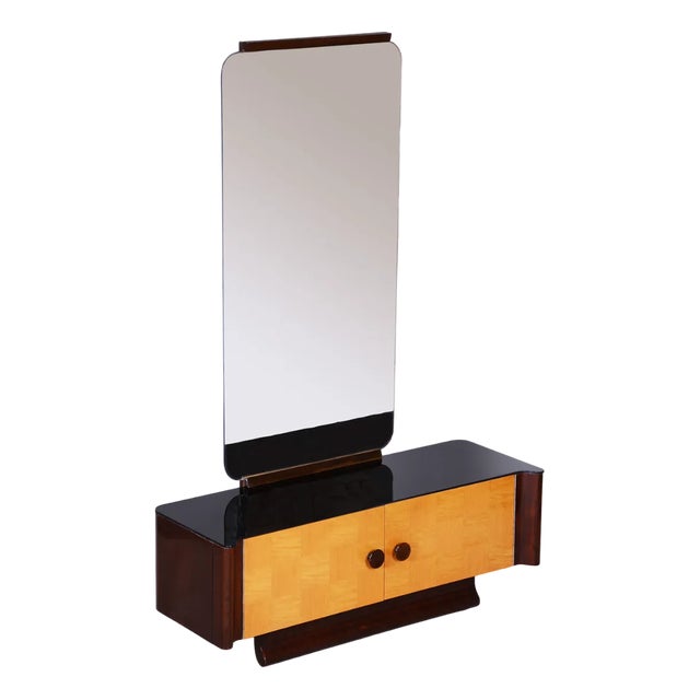 Art Deco Mahogany & Maple Dresser with Mirror attributed to Jindřich Halabala for Up Závody, 1940s, Set of 2 For Sale