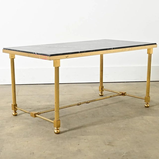 Mid 20th Century French Midcentury Black Marble and Brass Coffee Table For Sale - Image 9 of 10
