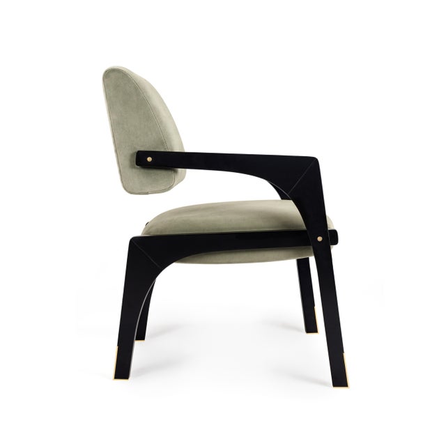 Contemporary Arches Dining Chair in Grey Cotton Velvet from Insidherland For Sale - Image 3 of 8